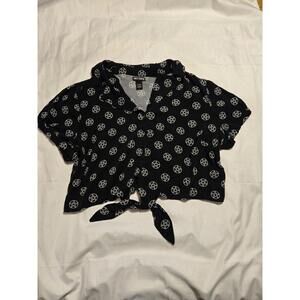 Hot Topic Black Goth Star Tie Front Button Up Blouse Witch Punk Pentagram 3xl
